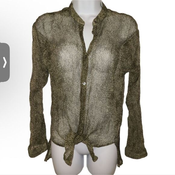 Watson Watson Sheer Brown Button-Up Women's Top - Picture 2 of 5